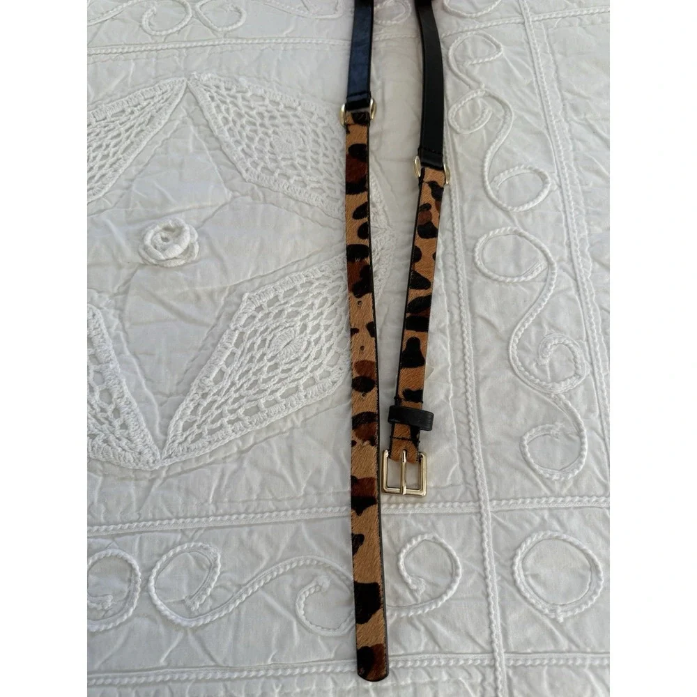 Banana Republic Dyed Calf‎ Hair Faux Leather Brown Skinny Belt Leopard Print XS